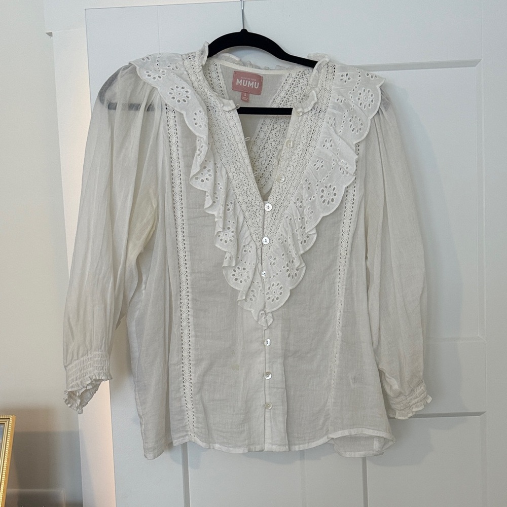 Show Me Your MuMu Ivory Ruffle Blouse